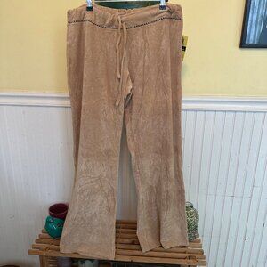 Vintage Mossimo Beige Corduroy Drawstring Pants With Black Embroidery Trim L